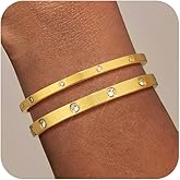 Howoo Gold Bangle Bracelets for Women 14K Zirconia Tennis Gold Bracelet Stack Jewelry Set Gifts for Trendy