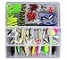 KMBEST Fishing Lures 101PCS/Box Mixed Lots including Hard Lure Minnow Popper Crankbaits VIB Topwater Diving Floating Lures Soft Plastics Worm Spoons Other Saltwater Freshwater Lures with Tackle Box