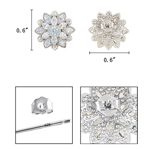EleQueen 925 Sterling Silver Full Cubic Zirconia Bridal Flower Stud Earrings 15mm Clear.