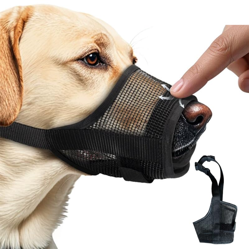 Photo 1 of KixMalkinly Dog Muzzle,Soft Air Mesh Muzzle for Large Dogs to Prevent Biting Barking Chewing, Breathable Mouth Guard Adjustable Loop Strap Pets Muzzle for Training(Black,L)