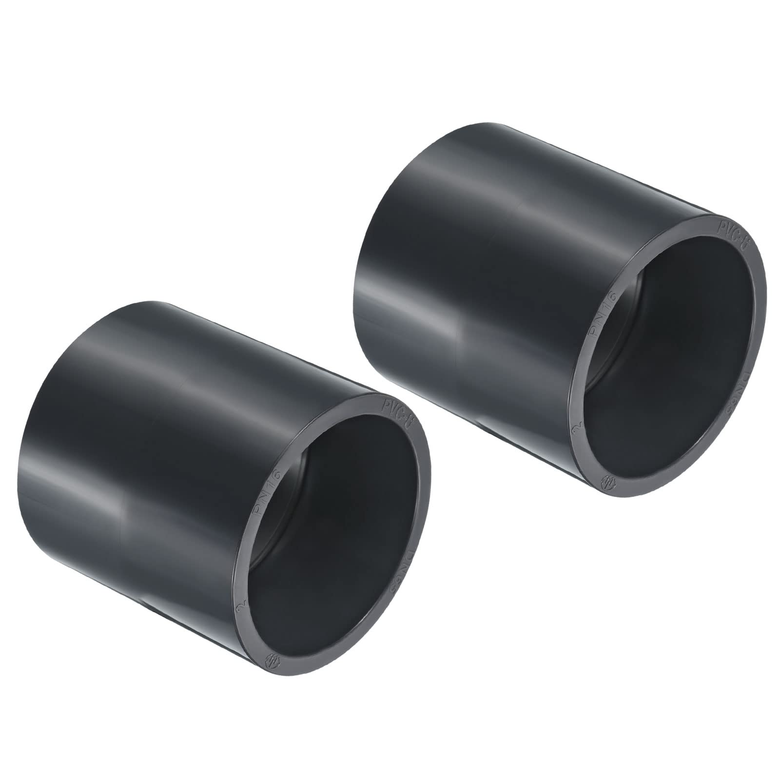 PATIKIL UPVC Pipe Fitting 75mm 2.95 Inch Socket, 2 Pack Straight Coupling Adapter Connector, Dark Grey