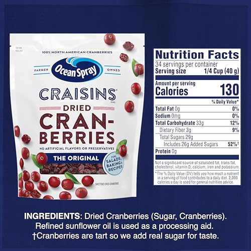 OCEAN SPRAY CRAISINS DRIED CRANBERRIES, ORIGINAL, 48 OUNCE