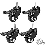 1.5" Threaded Stem Casters with Brake, Heavy Duty Swivel Caster Wheels with M8x25 Threaded Stem and Nuts for Shopping Carts, Trolley, Workbench, Furniture (Pack of 4) (M8x25)