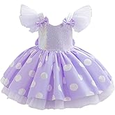 Baby Girl Tutu Dress Toddler Sequin Flutter Sleeves Princess Party Outfit with Polka Dots Tulle Bowknot Birthday Formal Dress