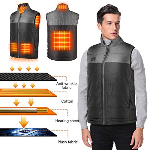 Heated Vest for Men Women Electric Heating Vests Warm Heat Jacket Carbon Fiber Heating Dual-Switch Body Warmer Adult Lightweight Winter Thermal Vest Washable Outdoor Hiking Fishing Skiing (L, Black)