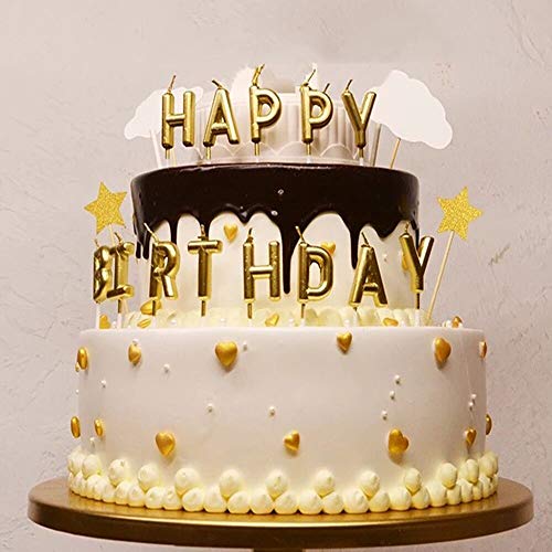 MNPARTY Happy Birthday Candle for Kid and Adult, Birthday Cake Decoration,13 Lettler Candles,Golden Candles for Birthday Cake, Birthday Party Decorations