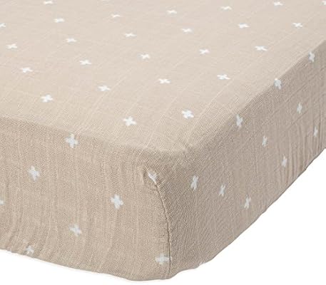 little unicorn taupe cross crib sheet