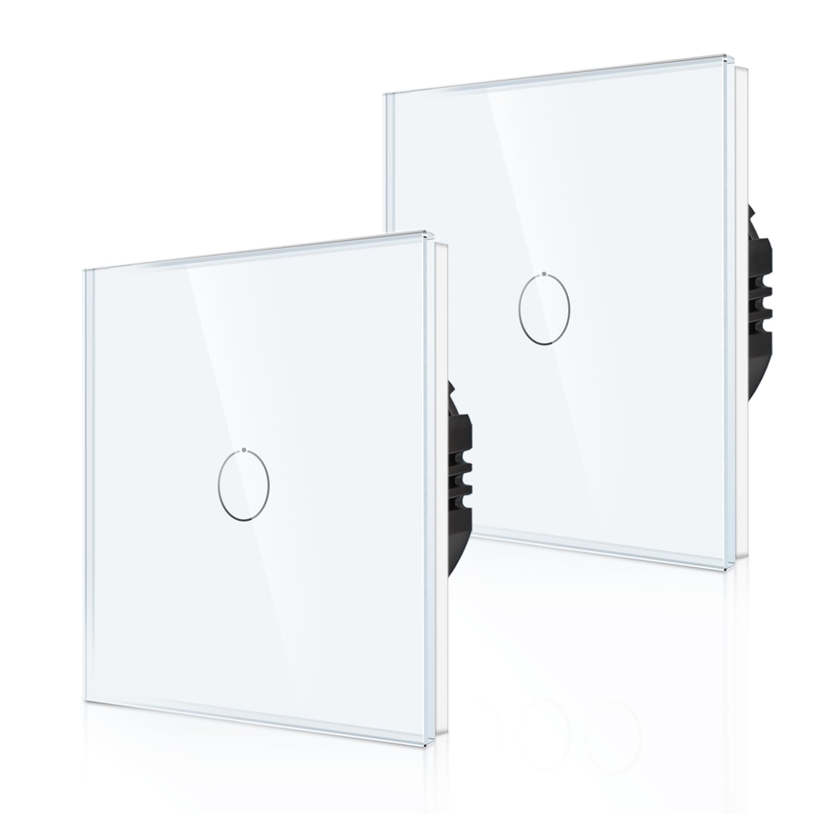 CNBINGO 1-Way Touch Light Switch - White Wall Switch with Glass Panel and Status LED Backlight - No Neutral Wire Required - 1 Gang - 2 Pack — image 1