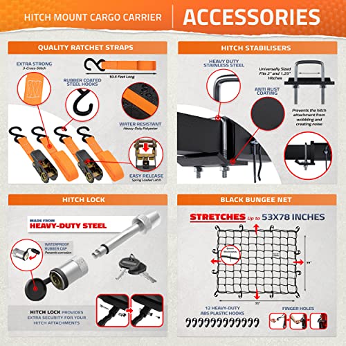 Mockins 60x24x6 XL Folding Cargo Carrier Hitch Mount 500lb Capacity