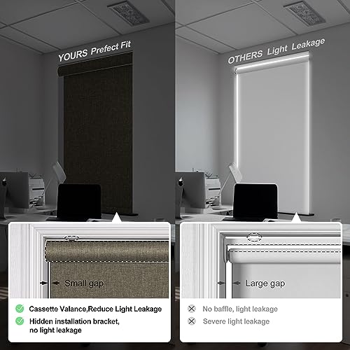 Boolegon Blackout Roller Shades for Windows,Cordless,Linen Fabric,Roller Blinds,Thermal Insulated Fabric UV Protection,Window Shades for Home,Door,Bedroom,Office,Blackout-Brown,Custom Size