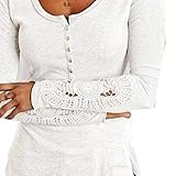 Women Blouse,Haoricu 2016 Fall Sexy Womens Long Sleeve Shirt Casual Lace Blouse Loose Cotton Tops T Shirt (XL, White)