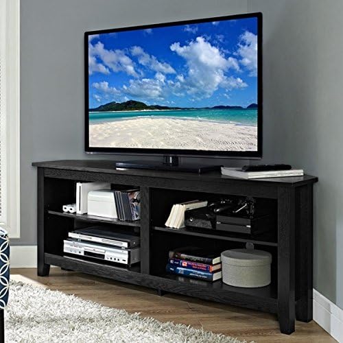 TV Console Stands 58" Black Wood Corner Furniture Storage Flat Television Cabinet with Mounts Plasma Entertainment Center