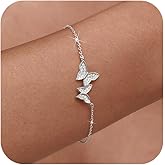 LOVECOM 925 Sterling Silver Double Butterfly Bracelets for Women Dainty Gold Plated CZ Insect Link Bracelet Distance Matching Chain Bracelet Valentines Jewelry Gifts for Best Friends Sister