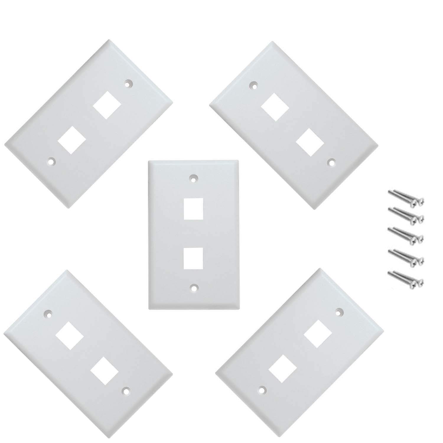 iMBAPrice 2 Port Keystone Jack Wall Plate 1-Gang - White (Pack Of 5)