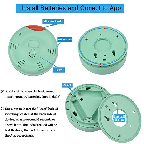 Smart Wi-Fi Water Alarm, Water Leak Detector with Sensor Cable 80dB Loud Sound, Warning Light and iOS App (Push Message,Ring) Overflow Flood Leakage Alert for Water Heater Sink Basement Sump Pump