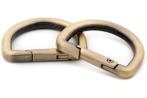 LOOSCO Metal D-Rings, 10 PCS Spring Opening Purse Making Clip Key Ring Holder (Brushed Brass)