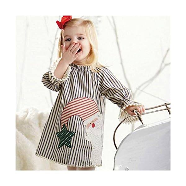 Christmas Baby Girls Santa Striped Princess Dress, Weiyun Newborn Baby Girls O-Neck Christmas Outfits Clothes(1~5T) - Image 3
