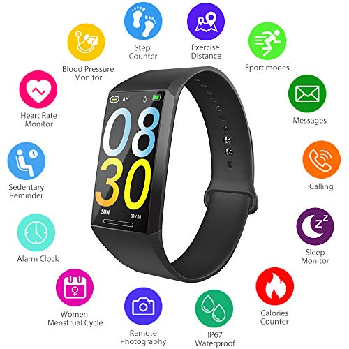 Fitness Tracker Watch, Smart Watch with Heart Rate Monitor Blood Pressure Monitor, IPX7 Waterproof Pedometer Watch with Sleep Monitor Smart Bracelet Watch with Step Counter, Calorie Counter