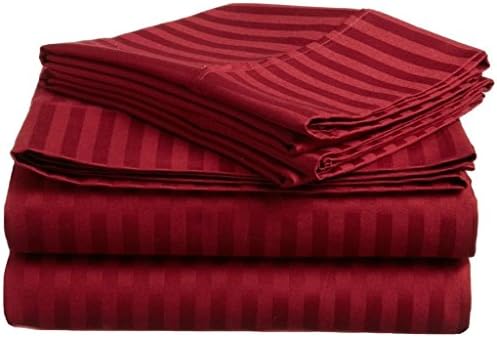 ACS Bedding 550-Thread-Count Pure Egyptian Cotton 1 PC Flat Sheet/Top Sheet Twin Striped Burgundy Limited Period Offer.