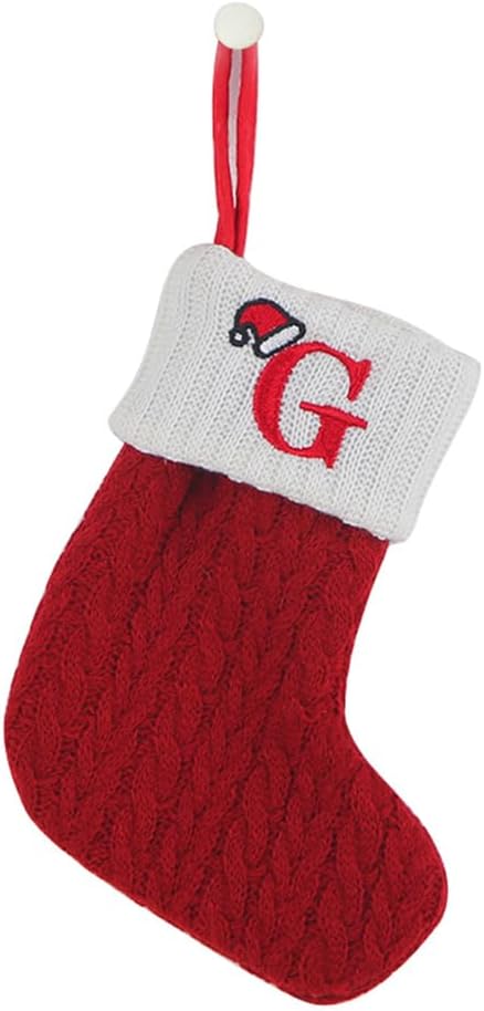 Stockings & Holders - CRSMHLPK 7 inch Mini Initial Christmas Stocking Monogram Embroidered Christmas Stocking red,White,Green Knit Mini Stocking Christmas Decorations G-Red-C06