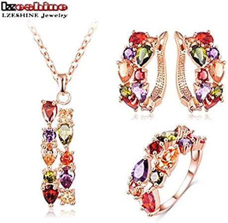Rose Gold Plate Set of Colorful Diamond Jewelry Pendant / Earring / Earring Women's Jewelry Wedding Set