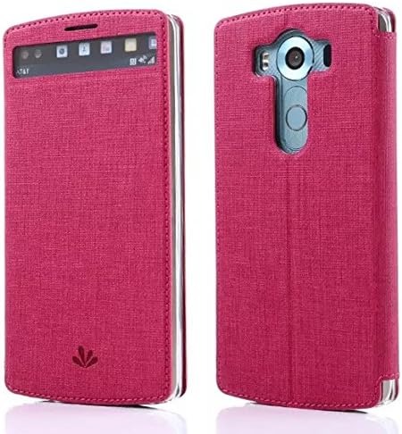 LG V10 case Premium Leather PU Flip Wallet Case with View Window Stand Kickstand Card Holder Magnetic Closure TPU bumper full cover slim Leather Case for LG V10(ROSE)