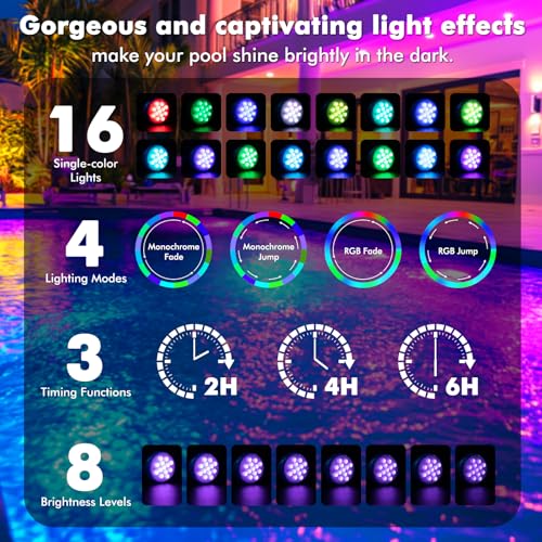 Quntis Set of 2 Solar Pool Lights, LED Solar Pool Lights with Remote Control [Multicoloured & Warm White] for Spa, Aquarium, Garden, Fountain, Party, IP68 Waterproof Solar Pool Lights, 1500 mAh