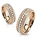 STR-0195 Glittery Rose Gold IP Over Stainless Steel Ring with Clear Color CZ Center