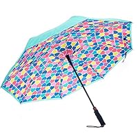 Revers-A-Brella Teal Hearts 31 inch Auto Open No Drip Inverted Straight Handle Umbrella