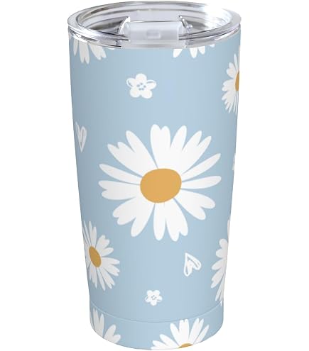 Amazon.com: CHASOEA Daisy Flowers Tumbler 20oz Floral Stainless Steel  Vacuum Insulated Tumblers with Lid and Straw Light Blue Travel Coffee Mug  Tea Wine Cups Water Bottle Gifts for Women : Home &