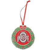 Ohio State Buckeyes Wreath Metal Christmas Ornament