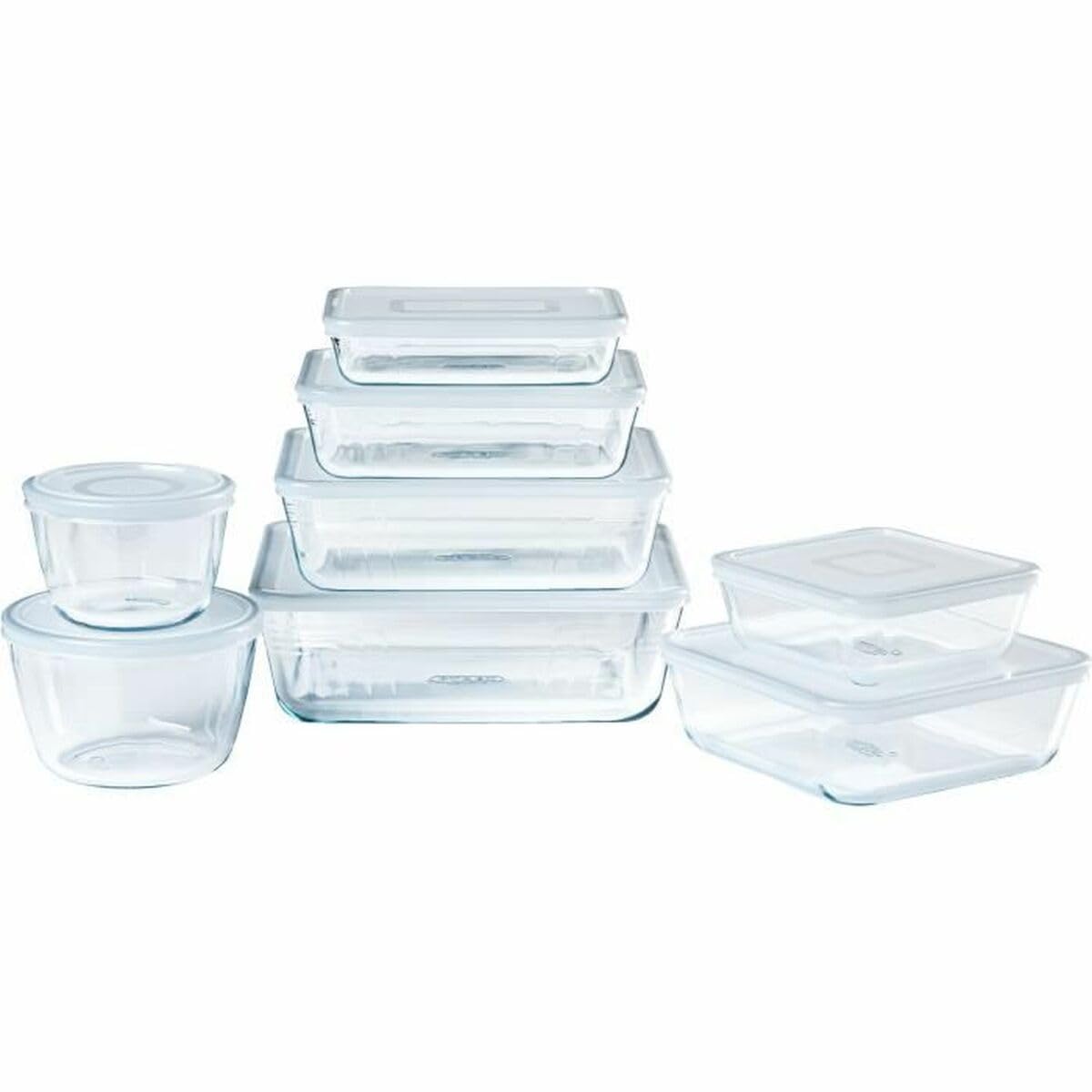 Pyrex Cook & Freeze - Set of 8 Boxes of Different Sizes and Shapes with Lid - Borosilicate glass - Ideal for freezing and Batchcooking - Made in France (8)