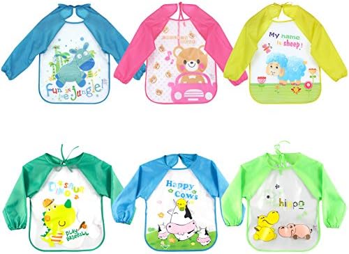 Ziye Shop 6pcs Cartoon Colorful Baby Bibs Long Sleeve Art Apron Animal Smock Children Bib Burp Clothes (B)