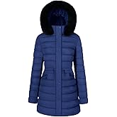 BodiLove Women's Winter Quilted Puffer Short Coat Jacket Plus Size with Removable Faux Fur Hood and Zipper Navy M