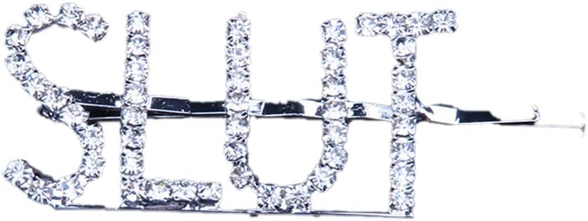 Yanhonin Minimalist Rhinestones Side Hair Clips Alloy Straight Hair Pins Metal Capital Letter Slut