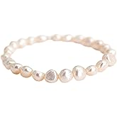 LZXFC Cultured Freshwater Baroque Pearl Stretch Bracelet 8 Inch, Pearl Bracelets for Women, Freshwater Pearl Bracelet