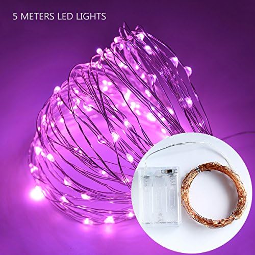 Dudeco String Lights,16ft/5M LEDs Starry String Lights, Copper Wire Solar Lights With Battery Powered Ambiance Lighting for Outdoor, Gardens, Homes, Dancing, Christmas Party(Purple)