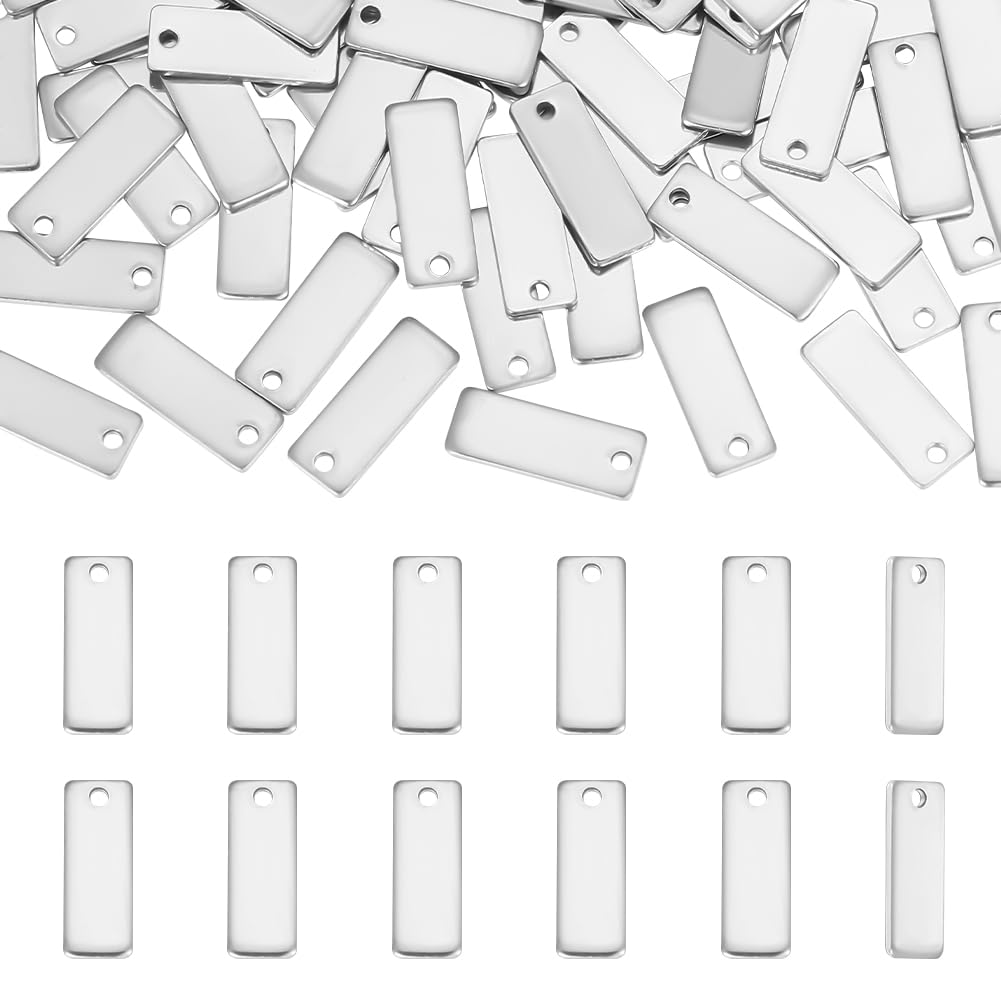 UNICRAFTALE about 100Pcs Rectangle Metal Stamping Blank Tag 13mm Stainless Steel Blank Charms Name Tag Small Blank Pendants Charms for Bracelet Necklace Jewelry Making
