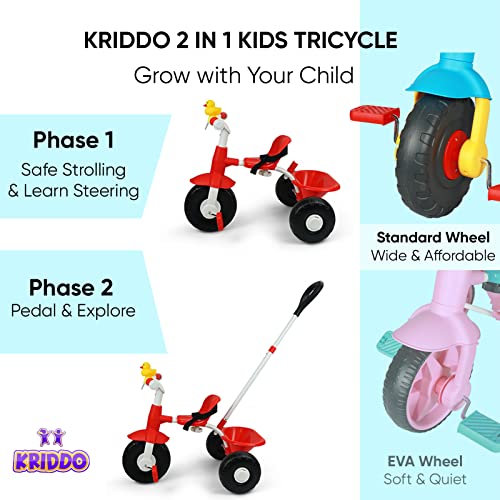 KRIDDO 2 in 1 Kids Tricycles Age 18 Month to 3 Years, Gift Toddler