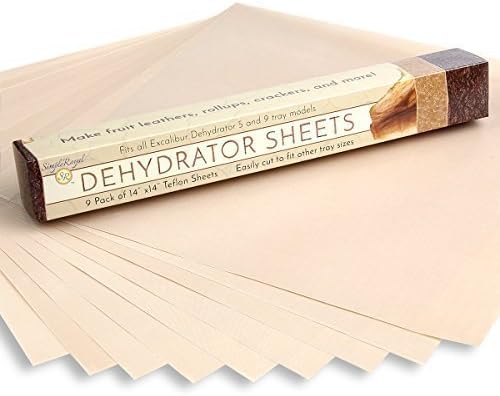 FoodDehydrator Sheets Pack Of 9 For Excalibur DehydratorsBy Simple Royal: 14x14 Non-Stick TeflonReusable Parchment Paper, Fits Excalibur 2500,3500,2900Or 3900, Used As A Cookie Sheet, Oven Liner