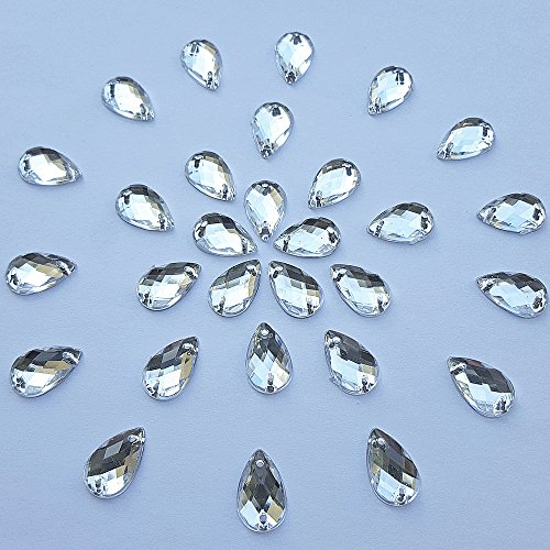 300Pcs 0.31x0.51â€³ Drop Shape Crystal Clear Acrylic Sew On Rhinestones Flatback Sewing Stones for Clothes Dress Crafts Garments Accessories (Silver)