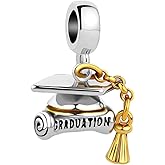 MiiFort Two-tone Graduation Cap Scroll Diploma Charm fits Pandora Charms Bracelets Birthday Christmas