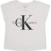Calvin Klein Girls Short Sleeve Logo T-Shirt, Comfortable Fit Cotton Tee with Tagless Interior