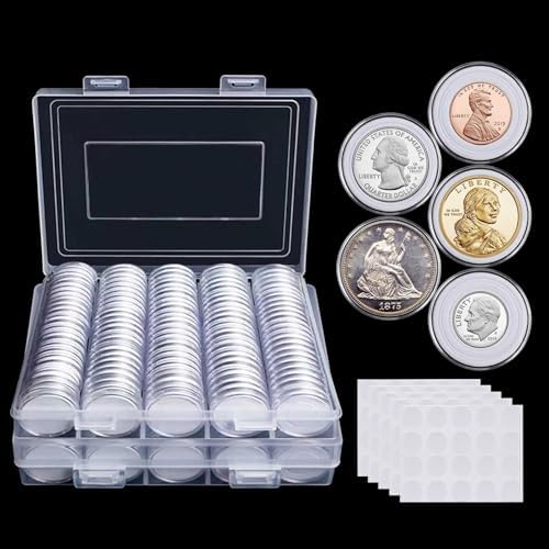 100 Cápsulas Para Monedas Con Junta EVA 4 Tamaños (20-30mm) - Estuche Organizador Transparente | MULOVE