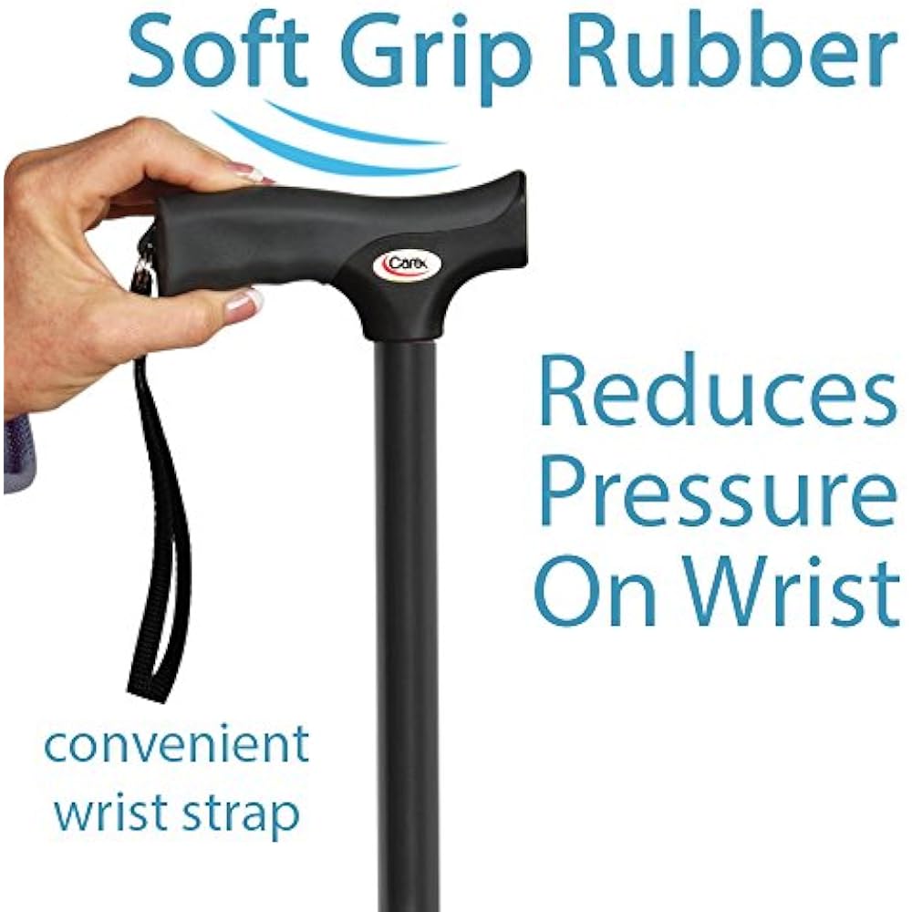 Carex Soft Grip Walking Cane Height Adjustable With Wrist Strap Latex