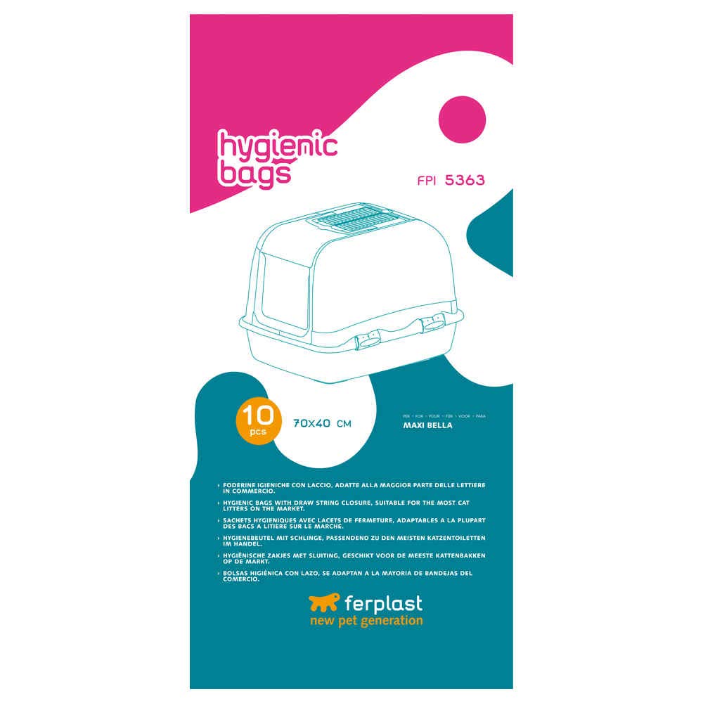 Ferplast Cat Litter Tray Liner, Pack of 10, 2800 cc, Plastic, Rectangular, Litter Bag