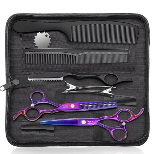 JASON Friseurscheren Profi - Haarschneideschere&Effilierschere 6.5" Haarschere Friseurschere für Friseur/Anfänger, Lila