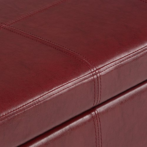 Simpli Home 3AXCOT-240-RRD Kingsley 48 inch Wide Transitional Rectangle Large Storage Ottoman in Radicchio Red Bonded Leather - Thumbnail 3