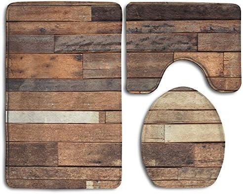 Rustic Floor Planks Print Skidproof Toilet Seat U Shape Cover Bath Mat Lid Cover 3 Piece Non Slip Bath Rug Mats Sets for Shower SPA