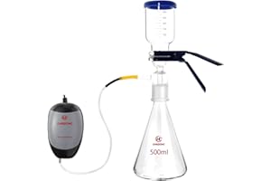 CHSZCHC 500ml Glass Vacuum Suction Filter, Lab Vacuum Filtration Distillation Apparatus for Filtering in Lab with 300mL Graduated Funnel and Vacuum Pump